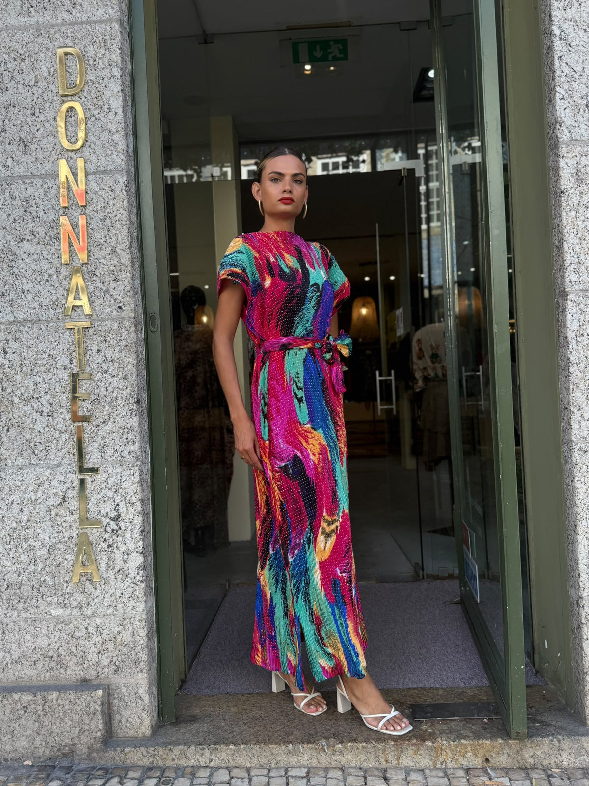 Vestido longo Multicolor com Cinto