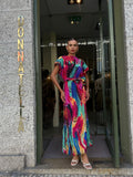 Vestido longo Multicolor com Cinto