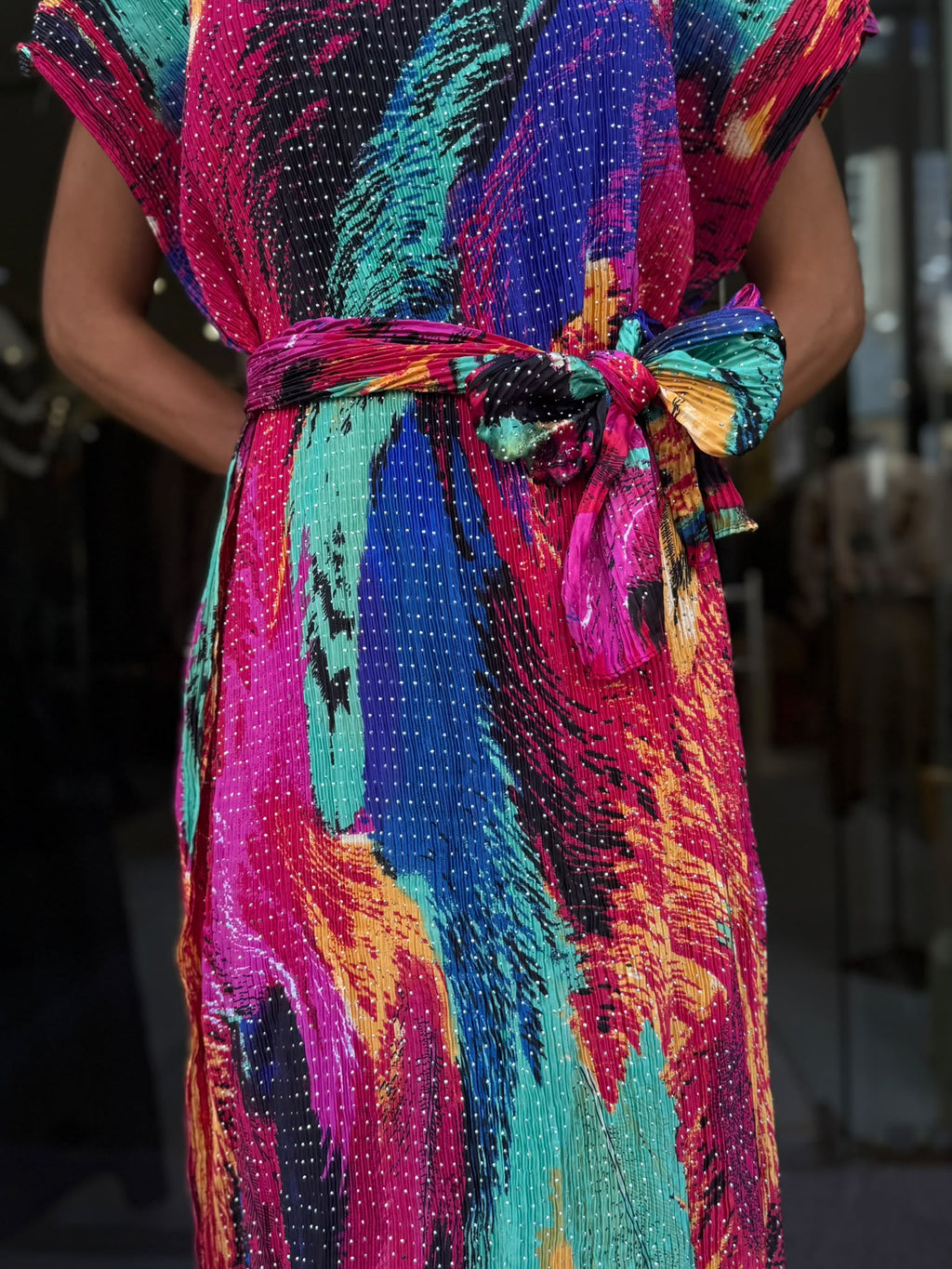 Vestido longo Multicolor com Cinto