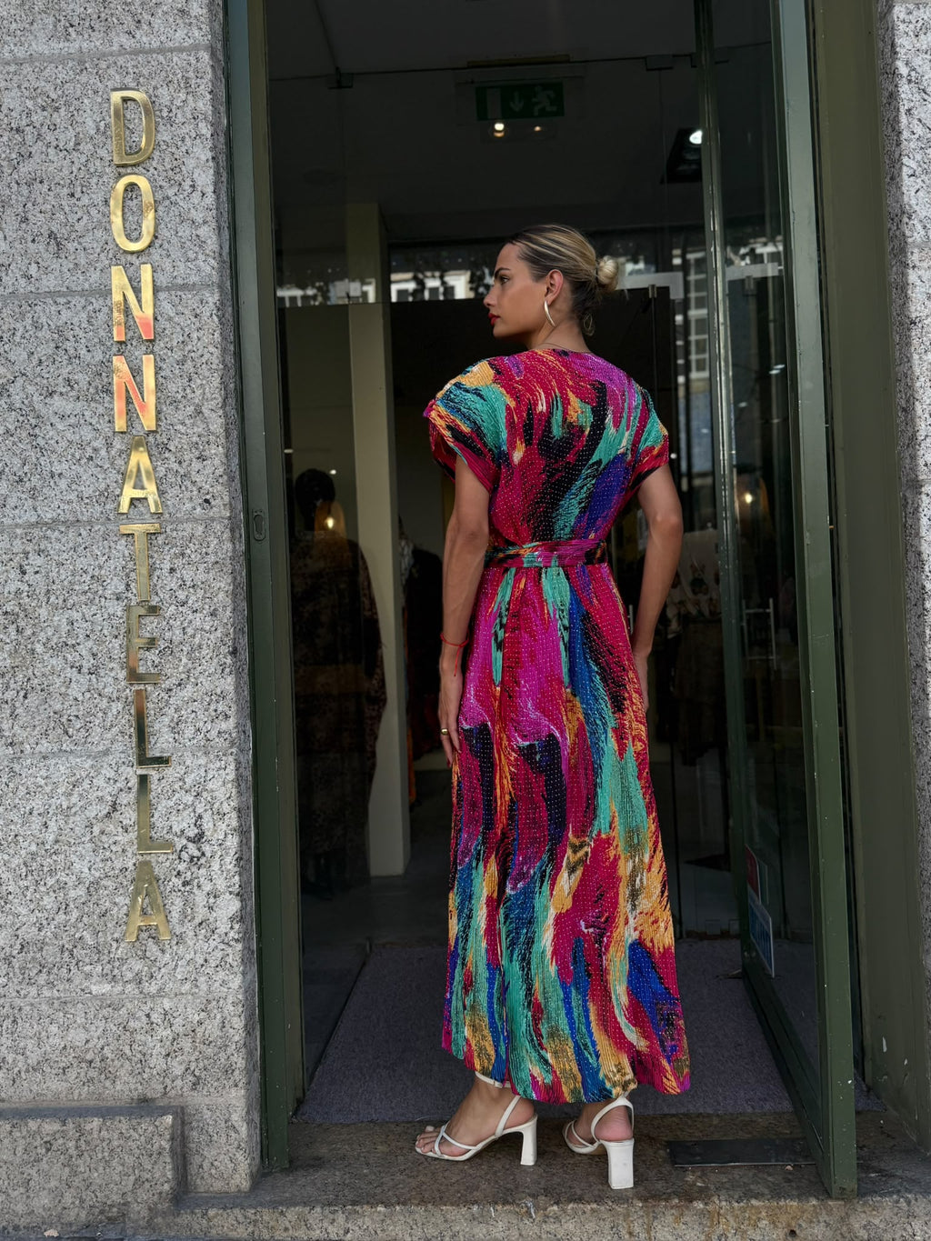 Vestido longo Multicolor com Cinto