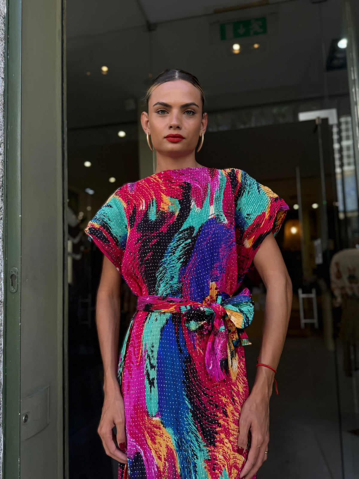 Vestido longo Multicolor com Cinto