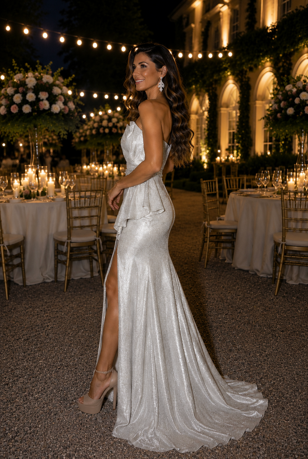 VESTIDO BRILHANTE COM RACHA