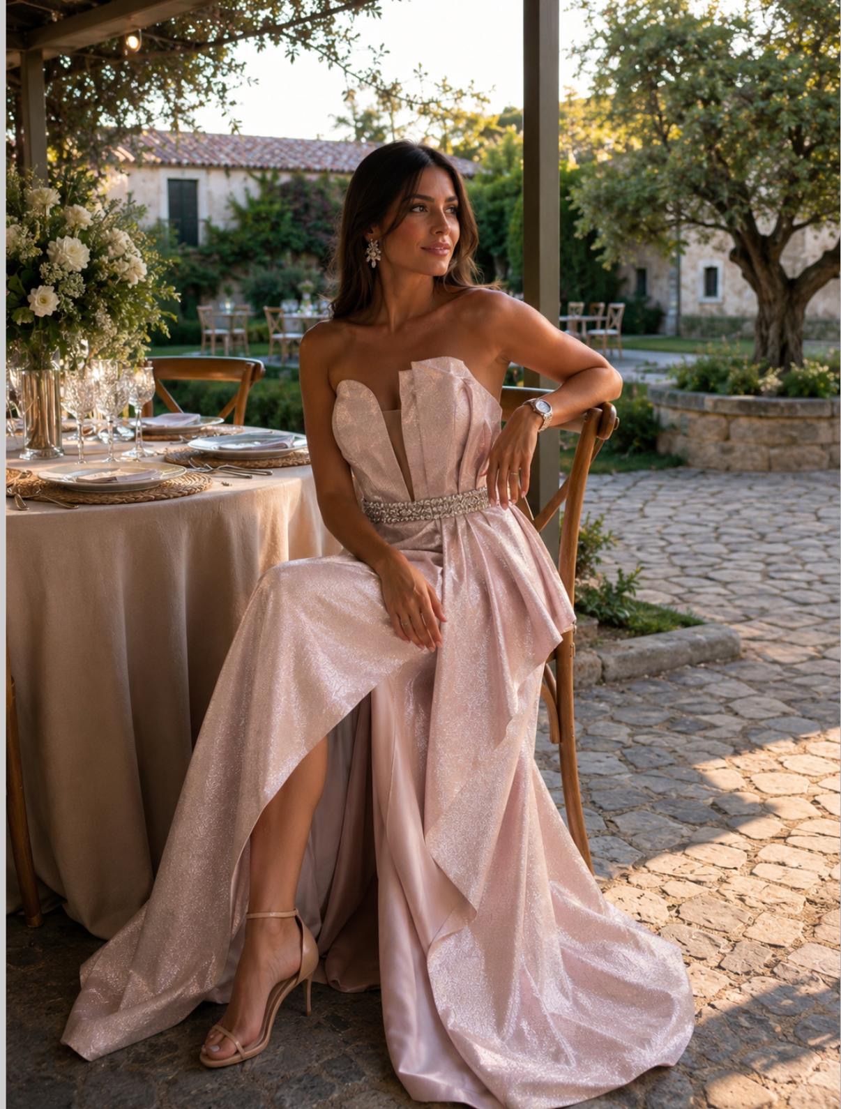 VESTIDO BRILHANTE COM RACHA