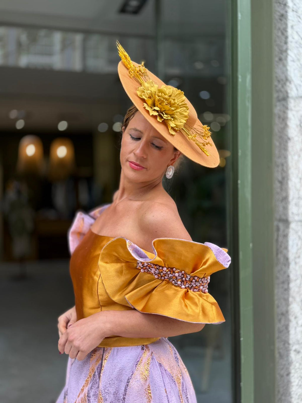 VESTIDO BICOLOR DOURADO E LILÁS