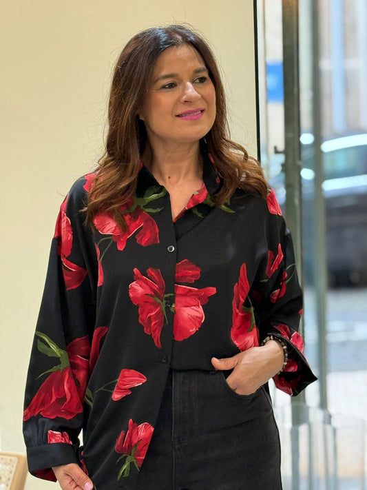 BLUSA FLORES VERMELHAS