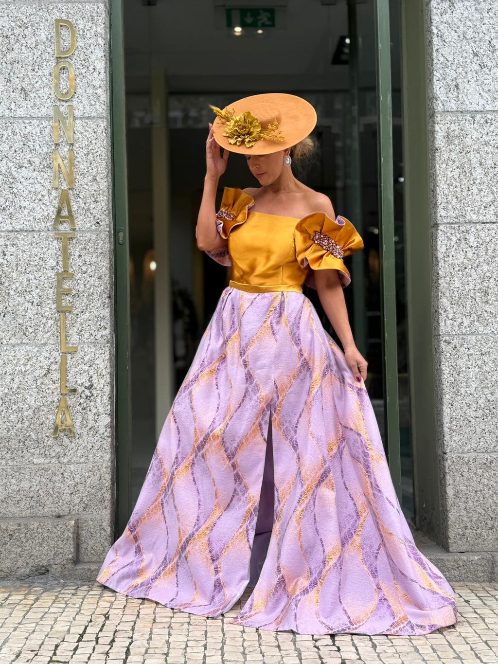 VESTIDO BICOLOR DOURADO E LILÁS