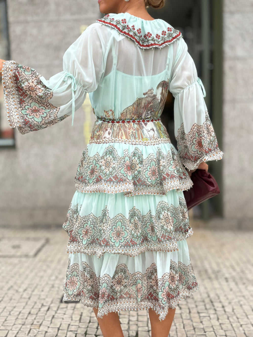 VESTIDO ESTAMPADO VERDE ÁGUA