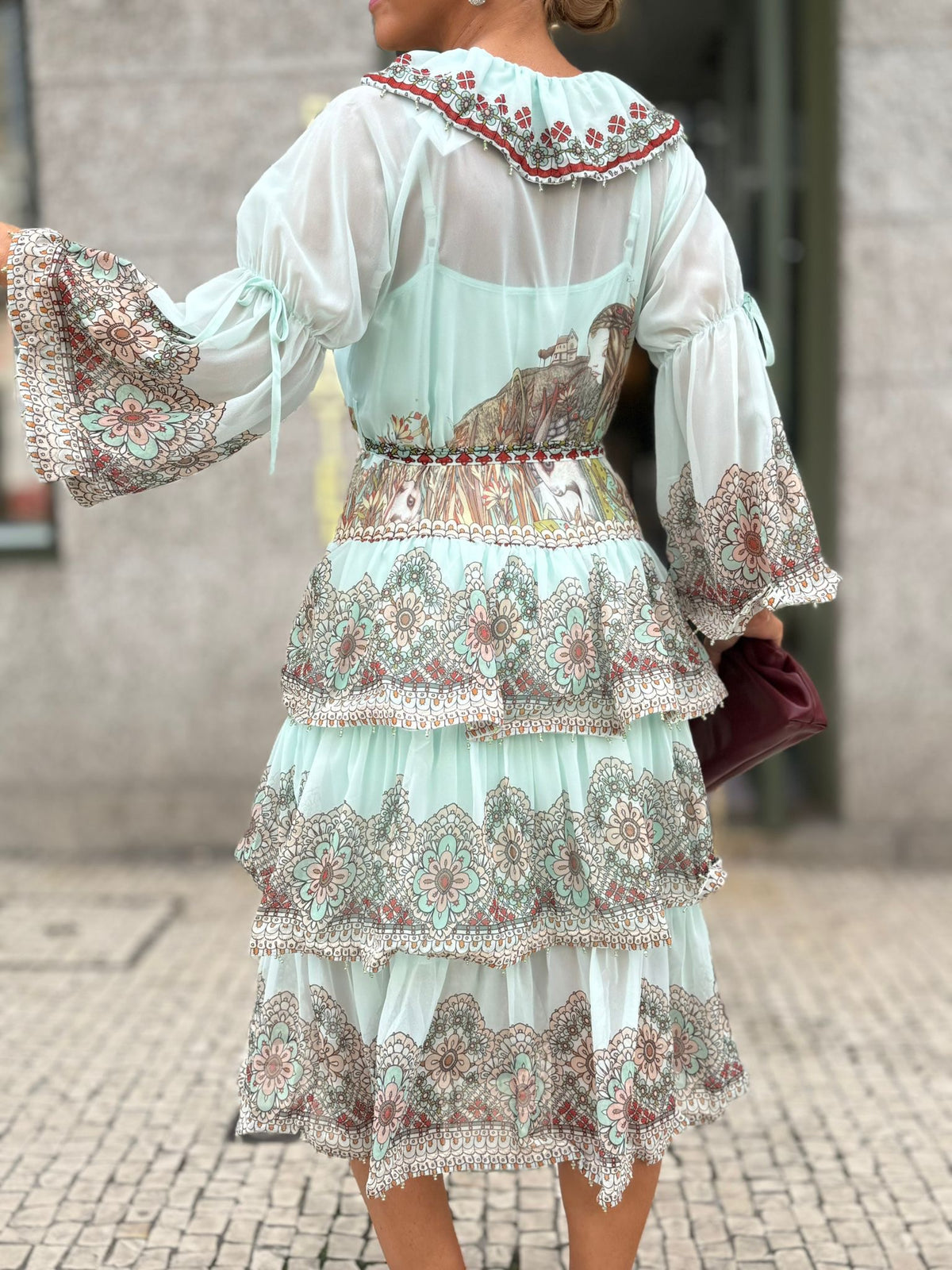 VESTIDO ESTAMPADO VERDE ÁGUA