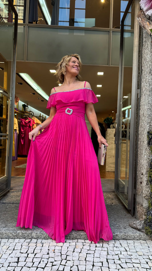 Vestido brilho plissado