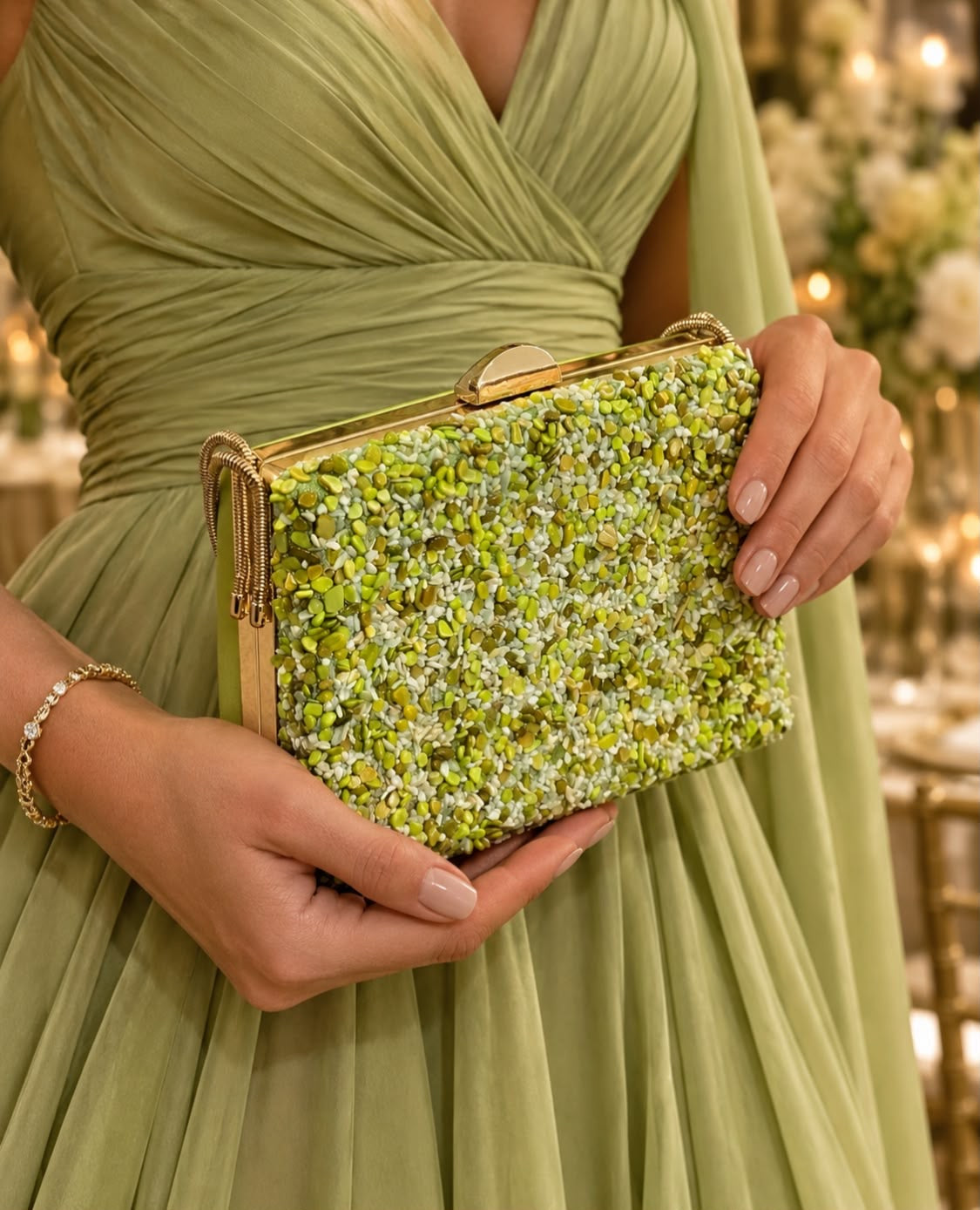 POCHETE VERDE COM PEDRARIA