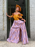VESTIDO BICOLOR DOURADO E LILÁS