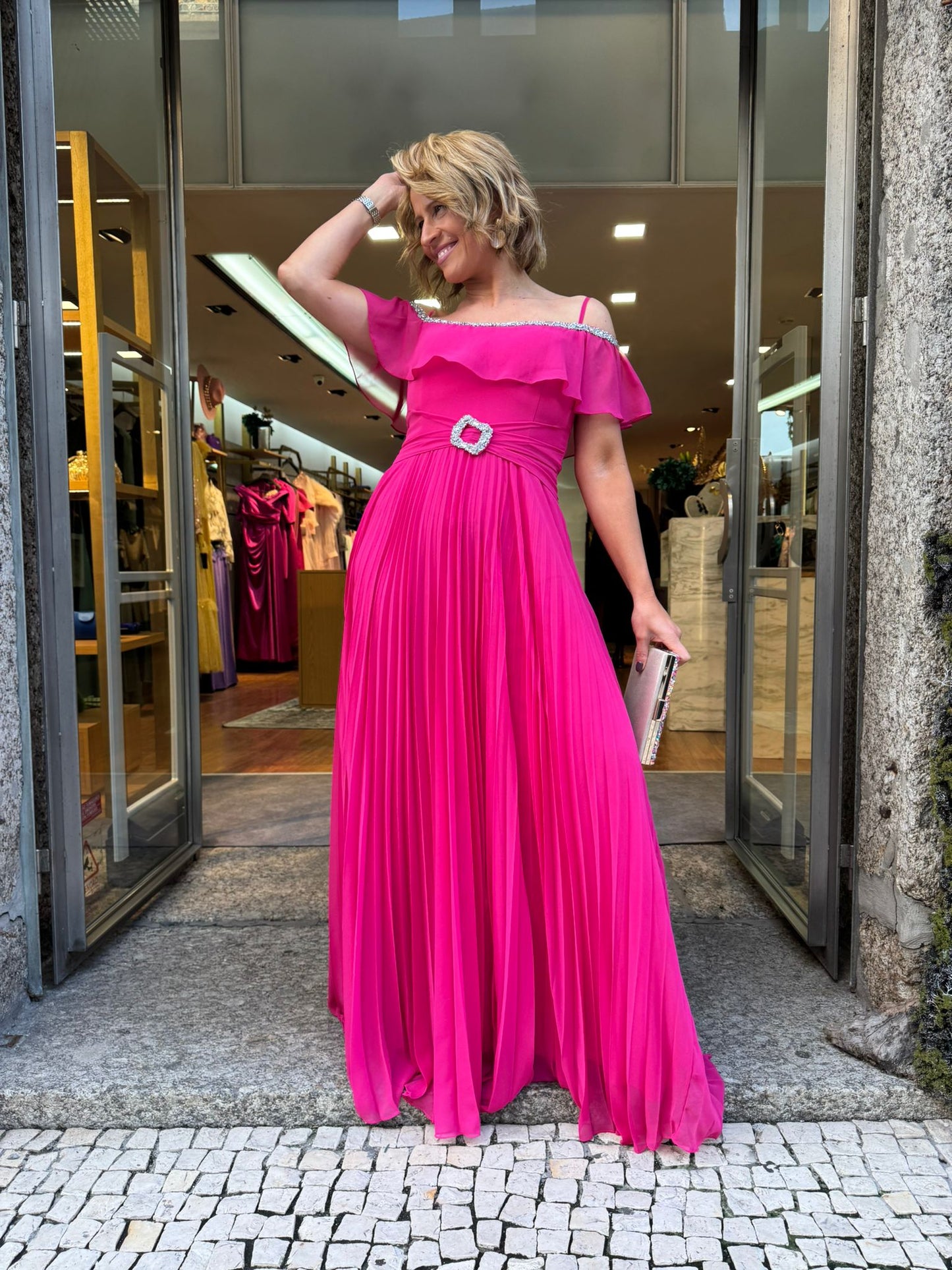 Vestido brilho plissado