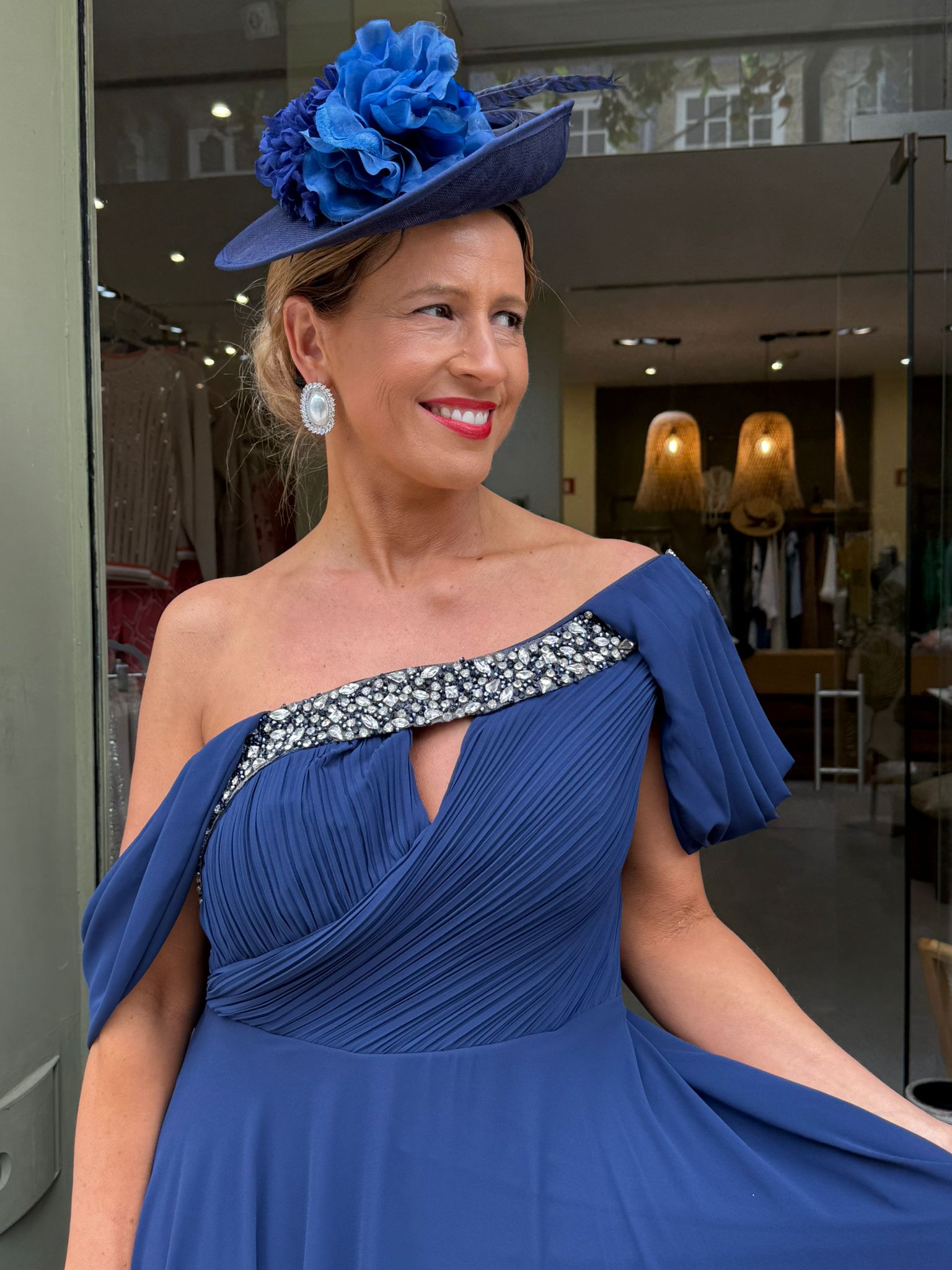 VESTIDO AZUL MARINHO OMBRO A OMBRO