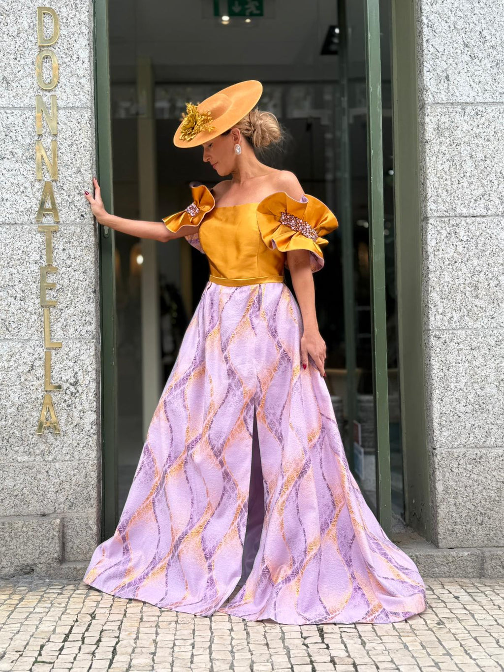 VESTIDO BICOLOR DOURADO E LILÁS