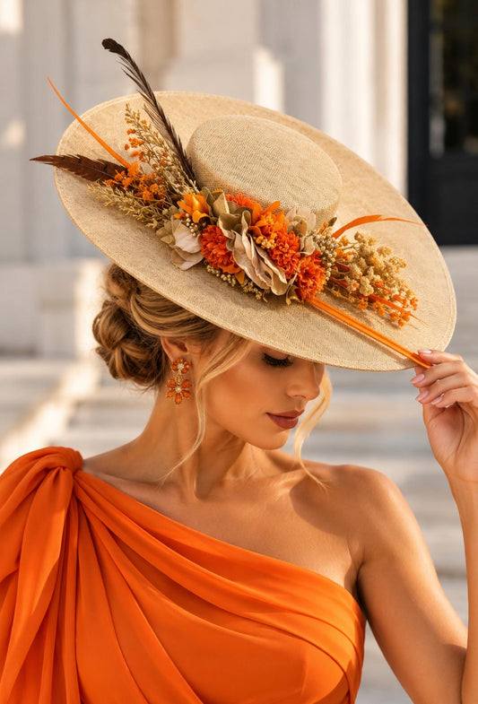 TOUCADO BEGE COM FLORES LARANJA