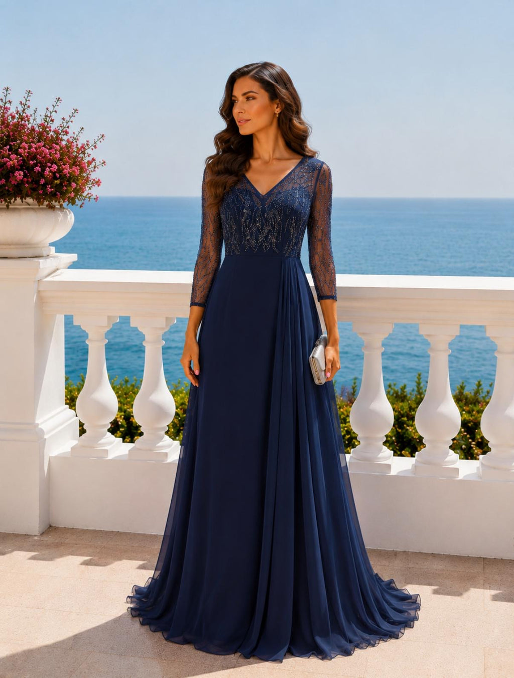 VESTIDO AZUL MARINHO COM MANGAS