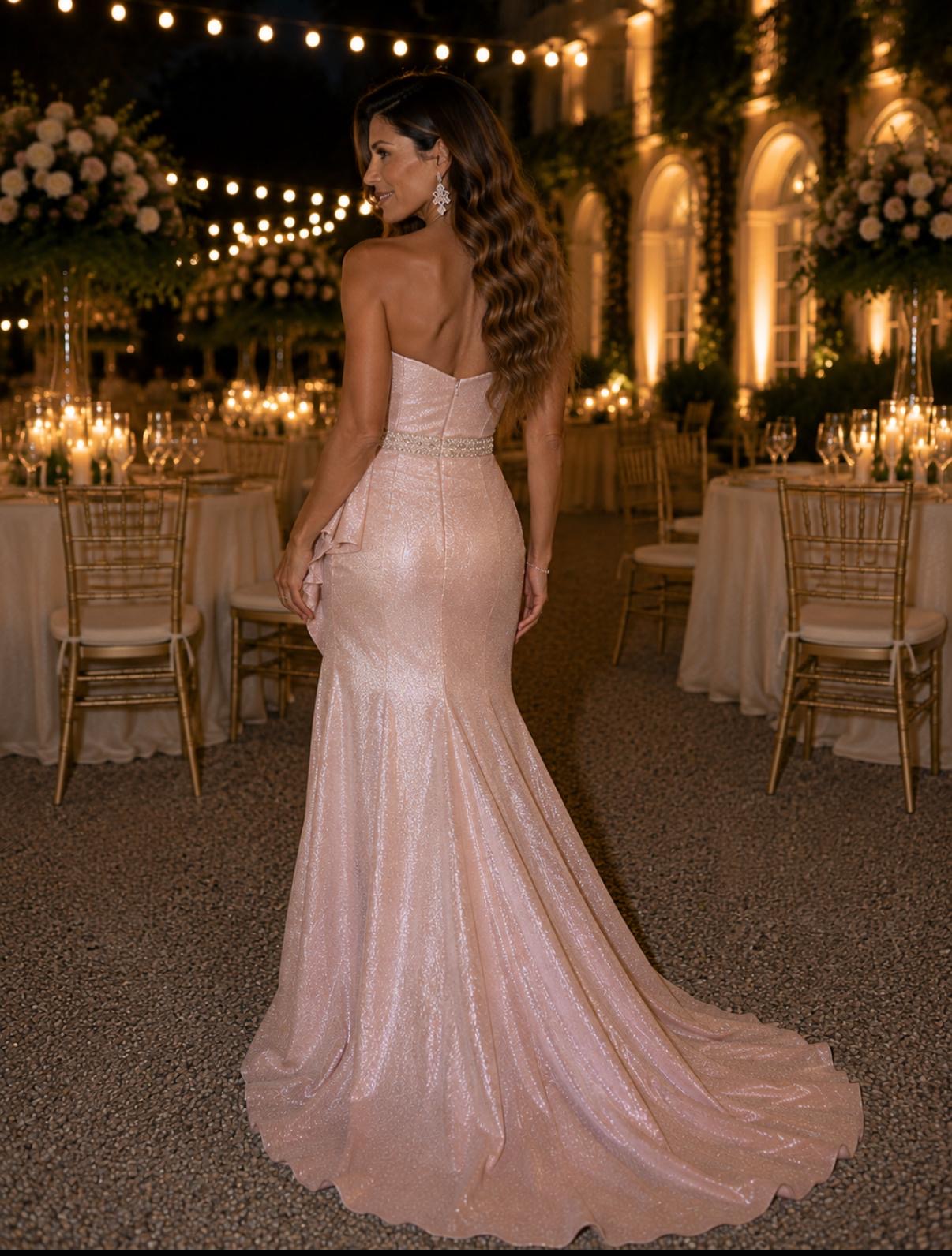 VESTIDO BRILHANTE COM RACHA