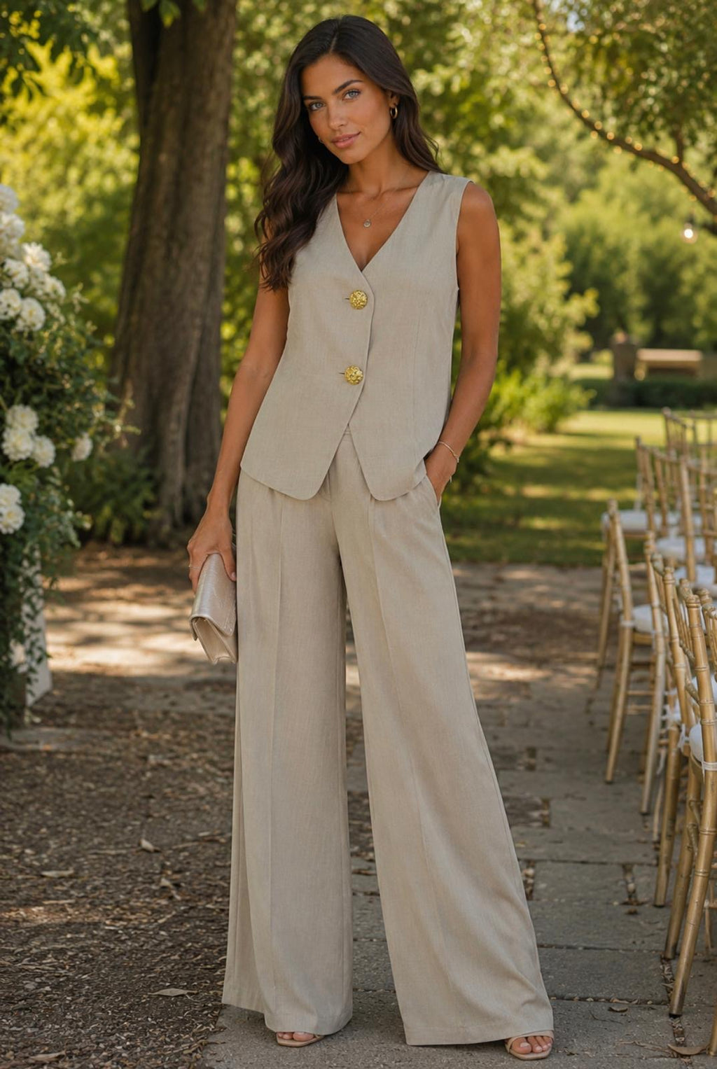 CONJUNTO ALFAIATARIA ELEGANTE COM COLETE E CALÇA PANTALONA