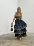 Vestido de folhos em ganga