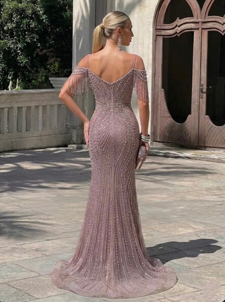 VESTIDO BRILHOS EM ROSA VELHO