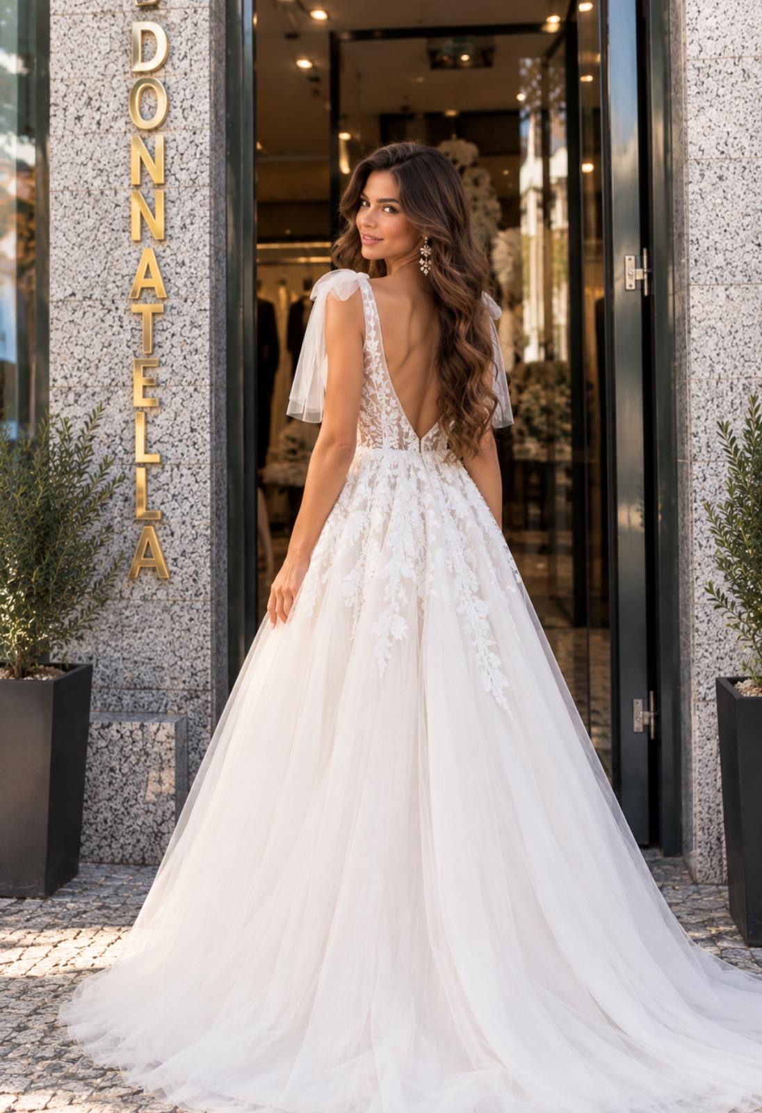 VESTIDO EM TULE COM LAÇOS NOS OMBROS
