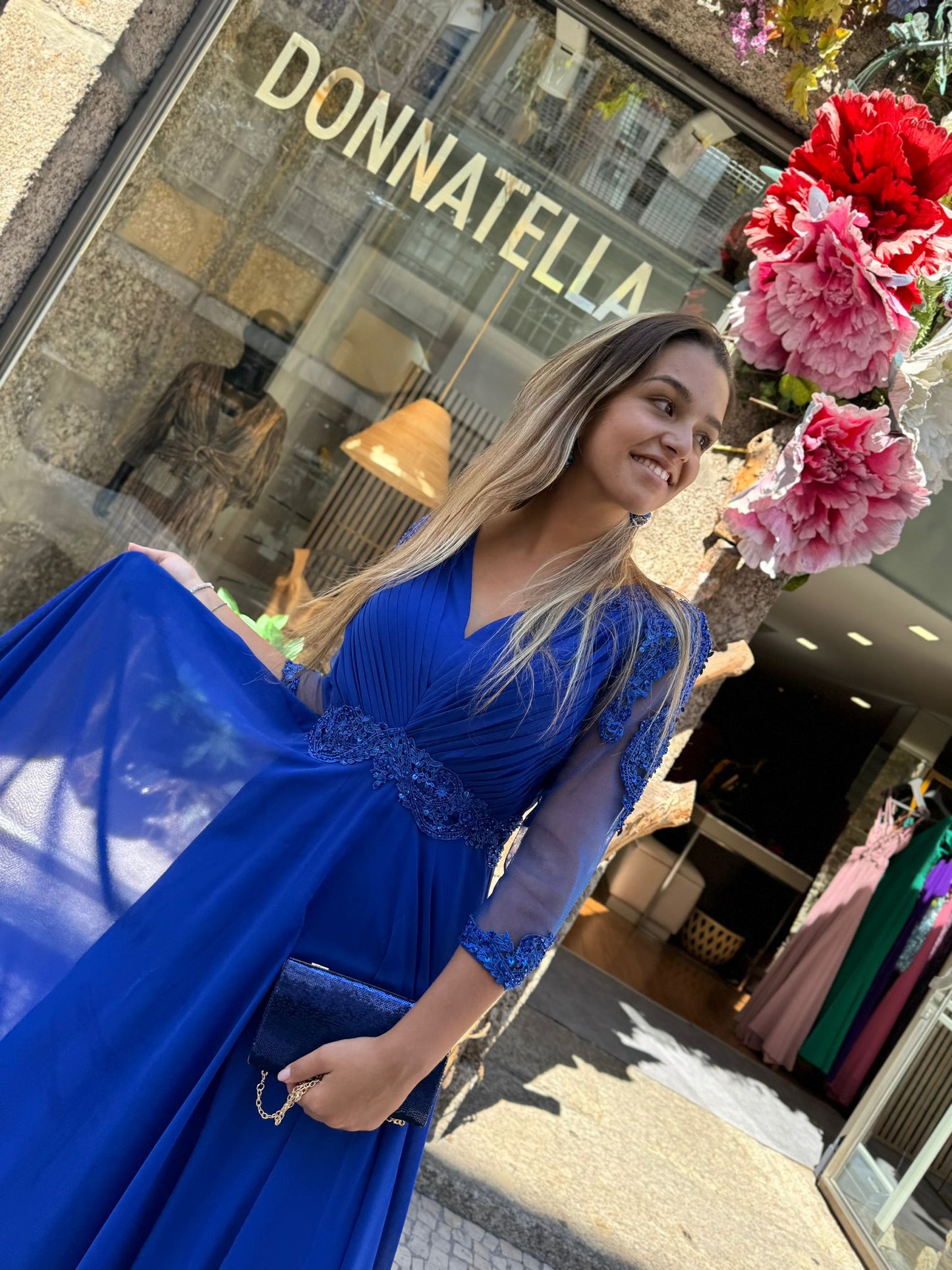 Vestido renda de manga