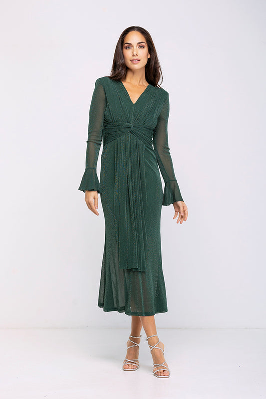 Vestido plissado com glitter