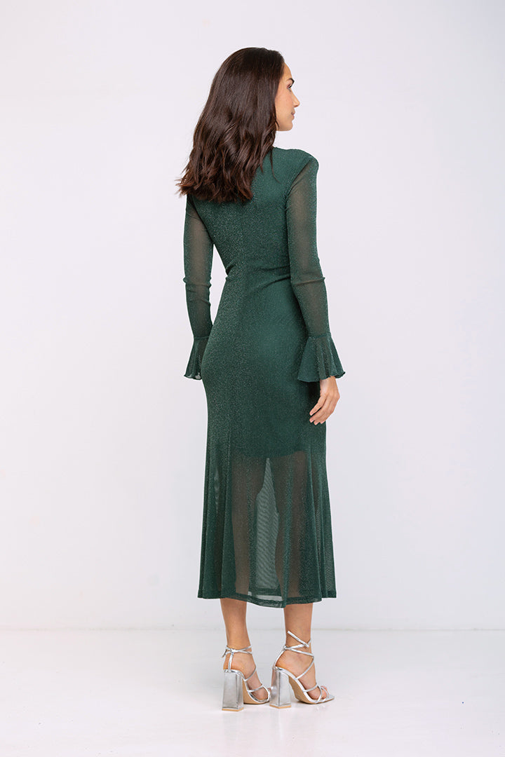 Vestido plissado com glitter